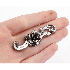 JEWEL ART 925 Sterling Silver Vintage Sculpted Flower Swirl Brooch Pin BP1379